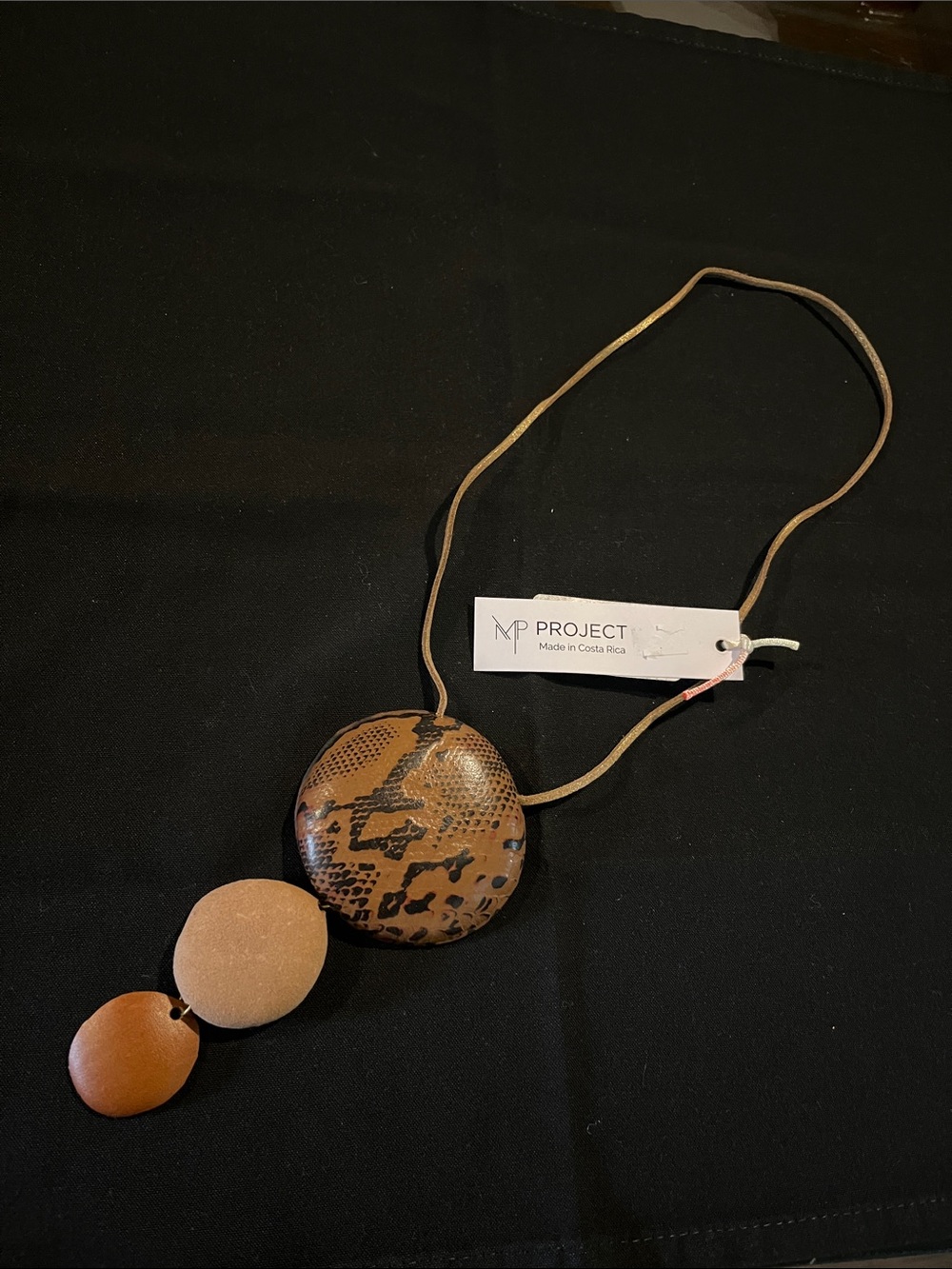 Brown Leather & Suede Pendant Necklace